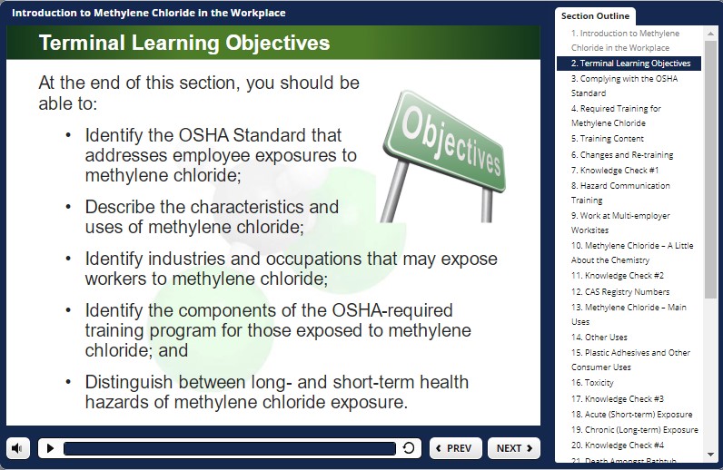 methylene chloride training objectives