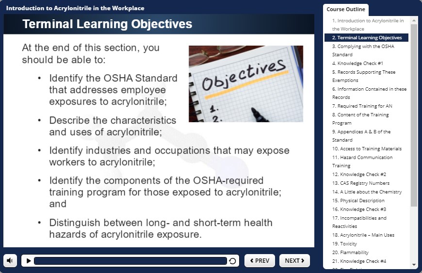 acrylonitrile awareness training objectives