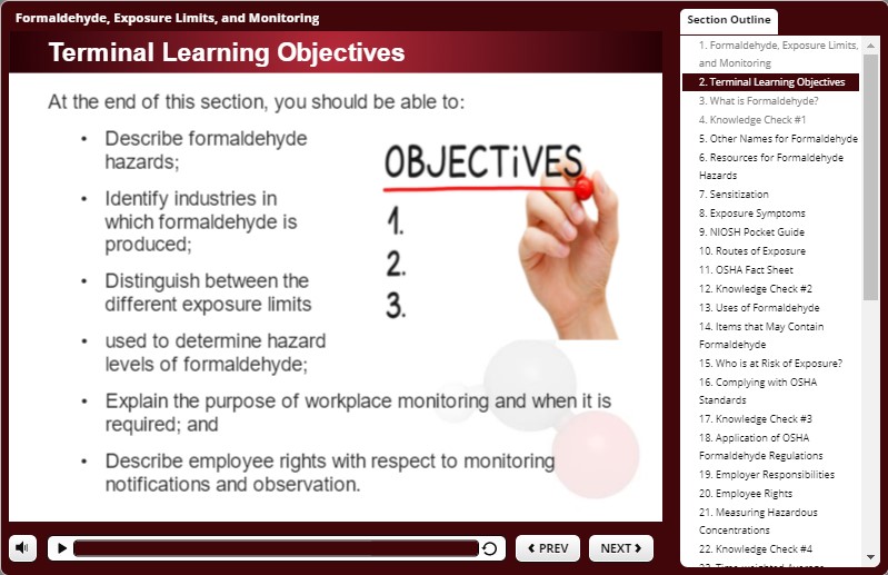 formaldehyde online training objectives