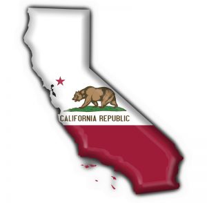 A map of california with the state flag.