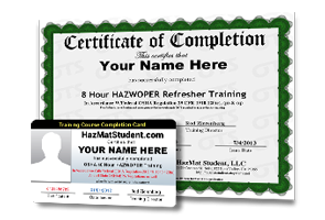 Here's an alt tag for the image: `HAZWOPER refresher training certificate and card`