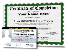 Here's an alt tag for the image: `HAZWOPER refresher training certificate and card`