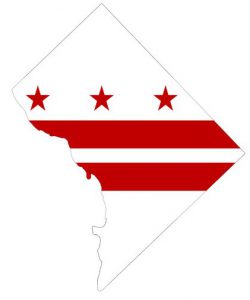A red and white flag with three stars in the center of it.