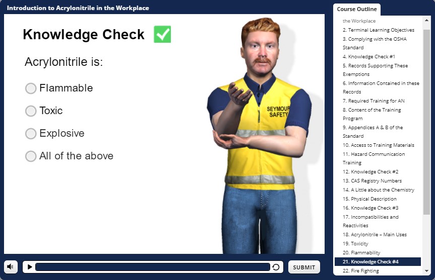 A man in an interactive workstation with instructions.