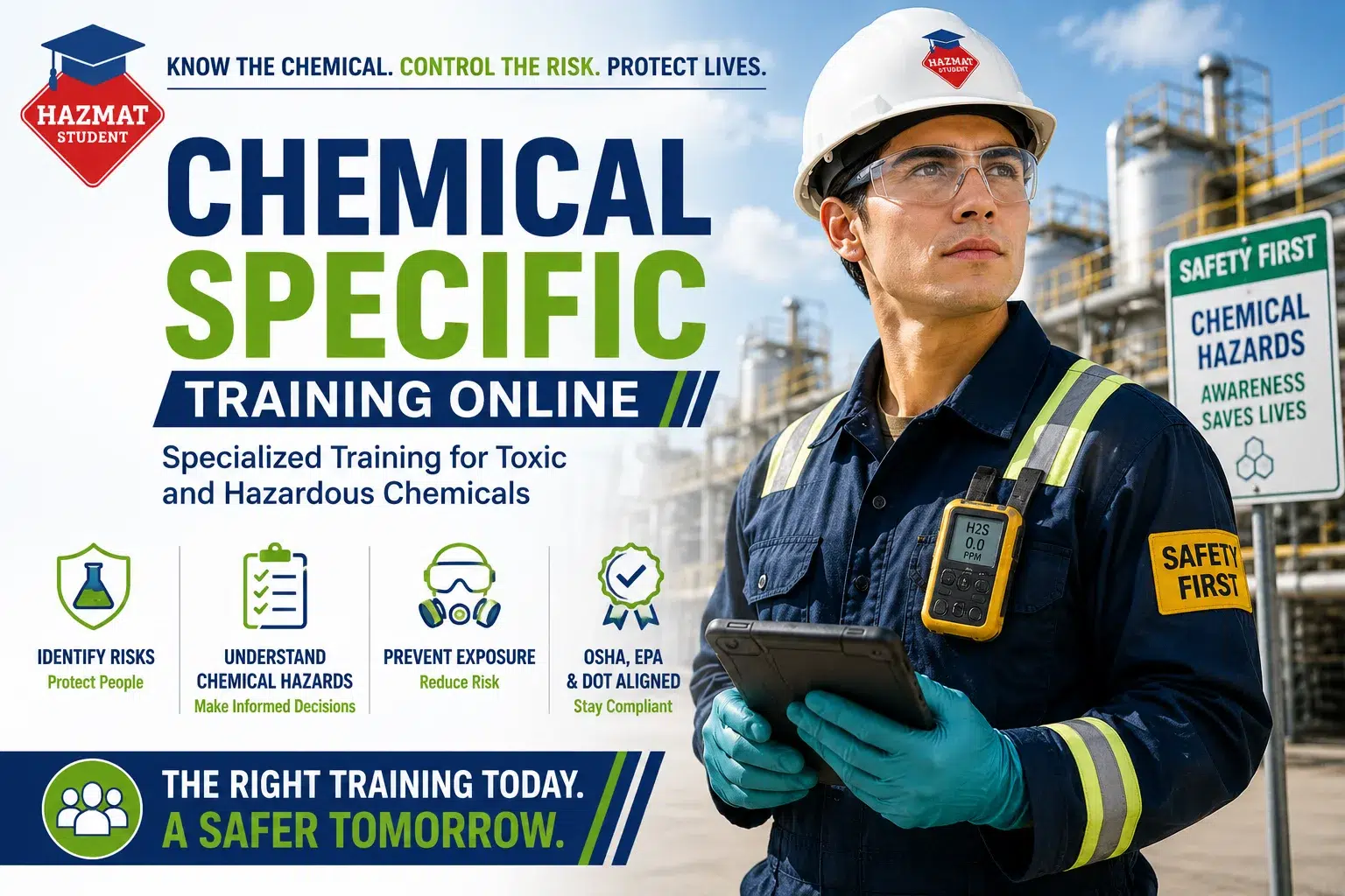 Chemical-Specific Training Online — OSHA 29 CFR 1910 Subpart Z | HazMat Student. 16 chemical awareness courses including H2S, Asbestos, Benzene, Silica, Lead, Cadmium. 100% online, self-paced, instant certificate.