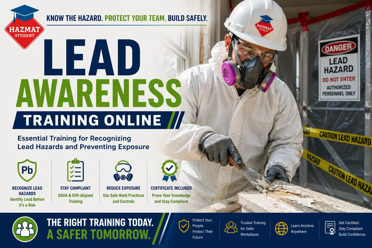 Lead Awareness Training Online — OSHA 29 CFR 1910.1025 & 1926.62 | HazMat Student. Self-paced online course covering PEL, action level, blood lead monitoring, and worker protection.