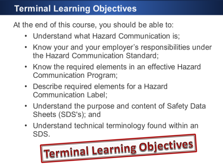 A picture of the terminal learning objectives.