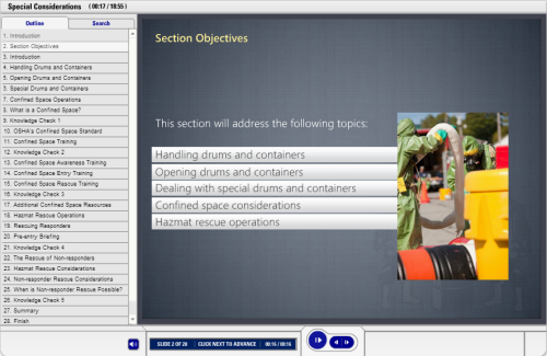 A screen shot of the section objectives page.